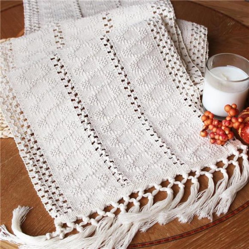Home Decor Macrame Table Runner, Cream Farmhouse Table Runner,12x72 Inches